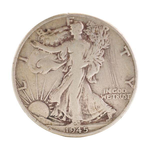 1945 U.S. Walking Liberty Half Dollar 90% Silver Coin, Circulated