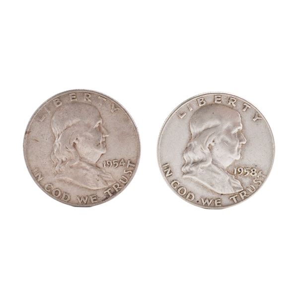 Lot of 2 Franklin Half Dollar 90% Silver Coin, Circulated