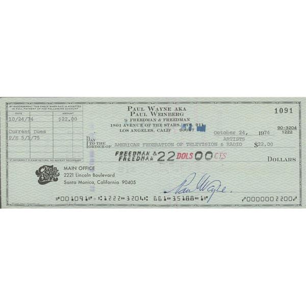 Paul Wayne signed check