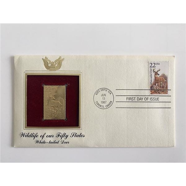 Wildlife of our Fifty States: White-tailed Deer Gold Stamp Replica First Day Cover