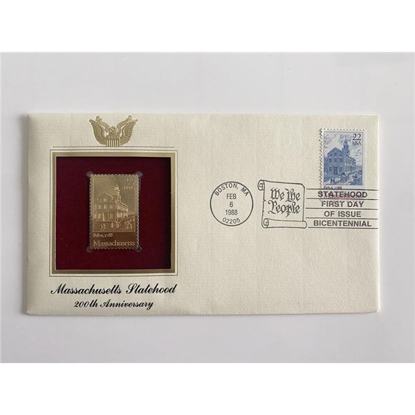 Massachusetts Statehood: 200th Anniversary Gold Stamp Replica First Day Cover