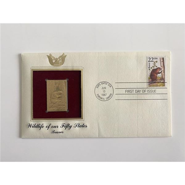 Wildlife of our Fifty States: Beaver Gold Stamp Replica First Day Cover