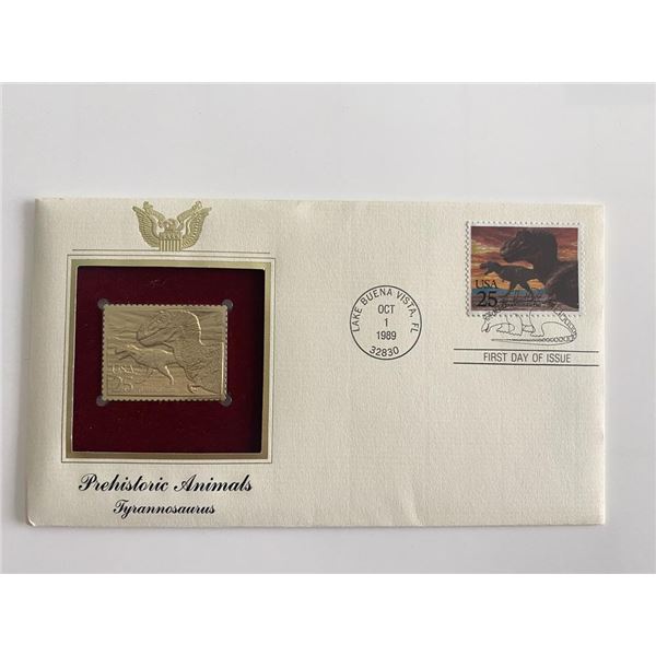 Prehistoric Animals: Tyrannosaurus Gold Stamp Replica First Day Cover