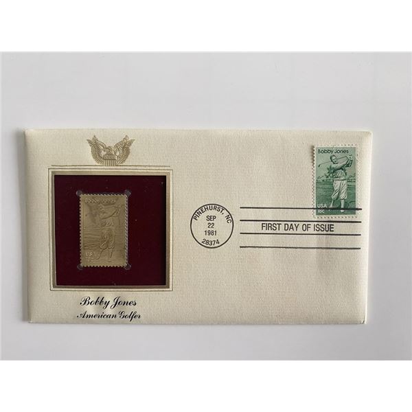 Bobby Jones: American Golfer Gold Stamp Replica First Day Cover