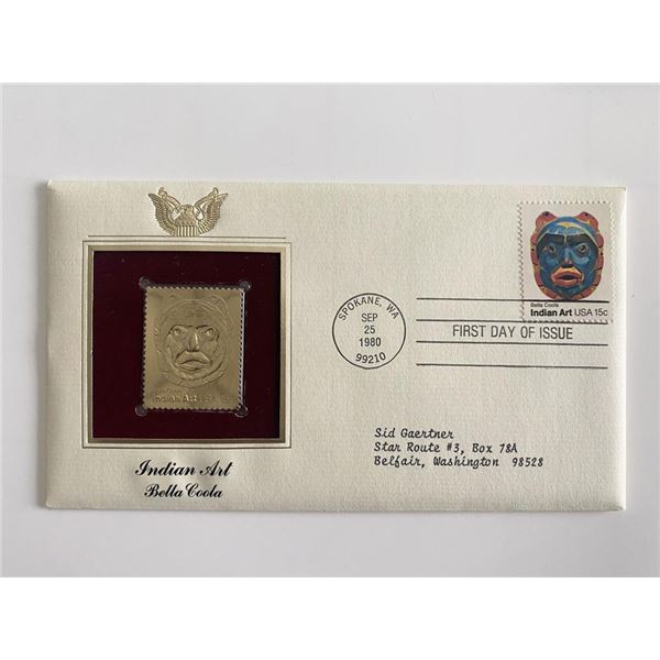 Indian Art Bella Coola Gold Stamp Replica First Day Cover