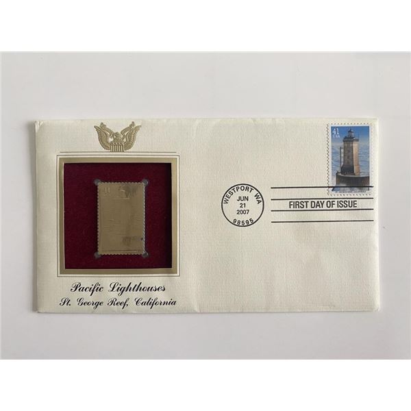 Pacific Lighthouses: St. George Reef, California Gold Stamp Replica First Day Cover