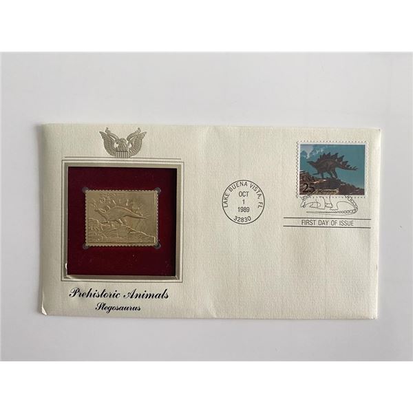Prehistoric Animals: Stegosaurus Gold Stamp Replica First Day Cover