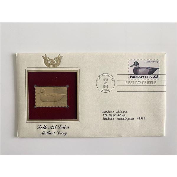 Folk Art Series: Mallard Decoy Gold Stamp Replica First Day Cover