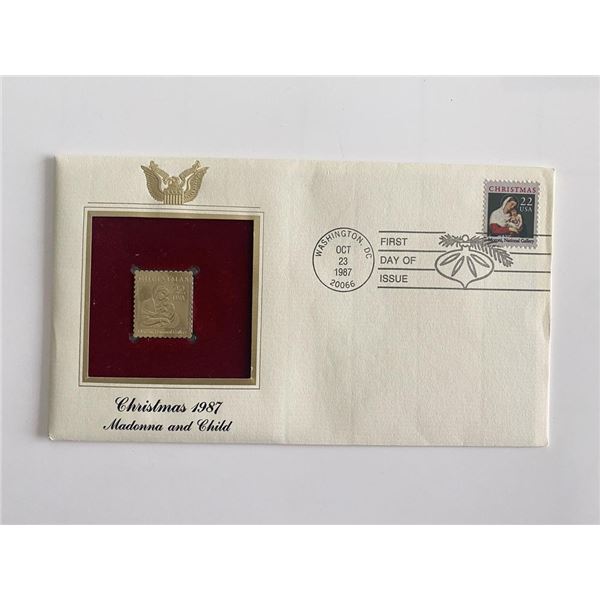 Christmas 1987: Madonna and Child Gold Stamp Replica First Day Cover