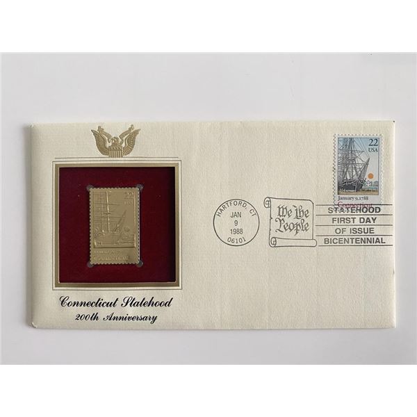 Connecticut Statehood: 200th Anniversary Gold Stamp Replica First Day Cover