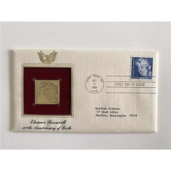 Eleanor Roosevelt: 100th Anniversary of Birth Gold Stamp Replica First Day Cover