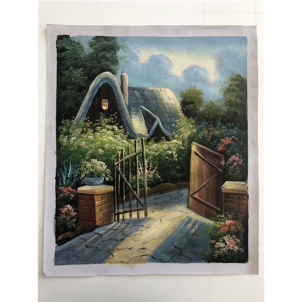 Pastoral House Scene original painting on canvas