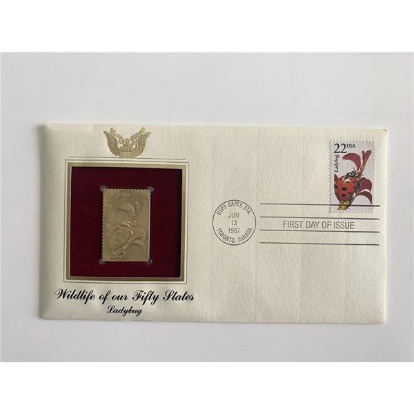 Wildlife of our Fifty States: Ladybug Gold Stamp Replica First Day Cover