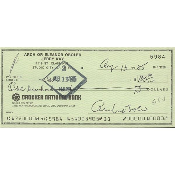 Lights Out Arch Oboler  signed check