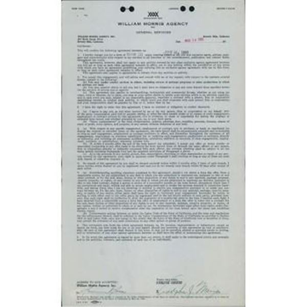 A Star Is Born Adolphe Menjou Signed William Morris Agency Contract JSA Authenticated