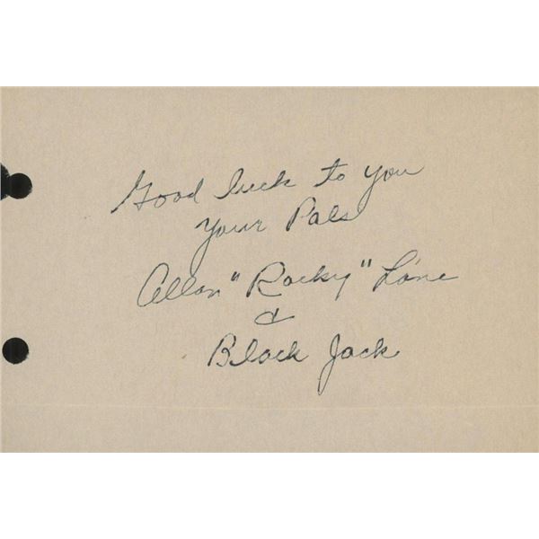 Mister Eds Voice Allan "Rocky" Lane signed note