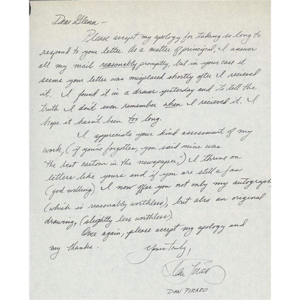 Bizarro Cartoonist  Dan Piraro signed letter
