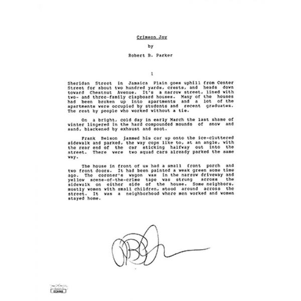 Crimson Joy Robert B. Parker Signed Souvenir Typescript Page JSA Authenticated