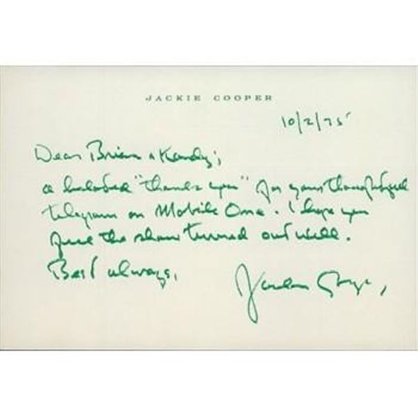 The Champ Jackie Cooper Signed 4.5x6.5 Personal Stationary Note JSA Authenticated