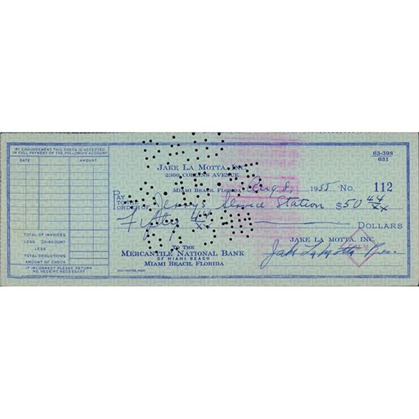 Jake LaMotta Signed Cancelled Check