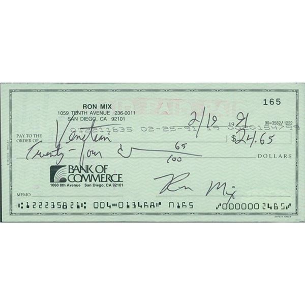 San Diego Chargers Ron Mix Signed Cancelled Check JSA Authenticated