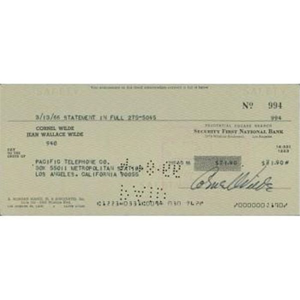 Leave Her To Heaven Cornel Wilde Signed Cancelled Check JSA Authenticated