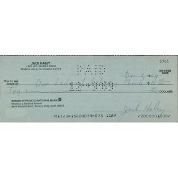 The Wizard of Oz Tin Man Jack Haley Signed Cancelled Check JSA Authenticated