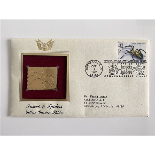 Insects & Spiders: Yellow Garden Spider Gold Stamp Replica First Day Cover
