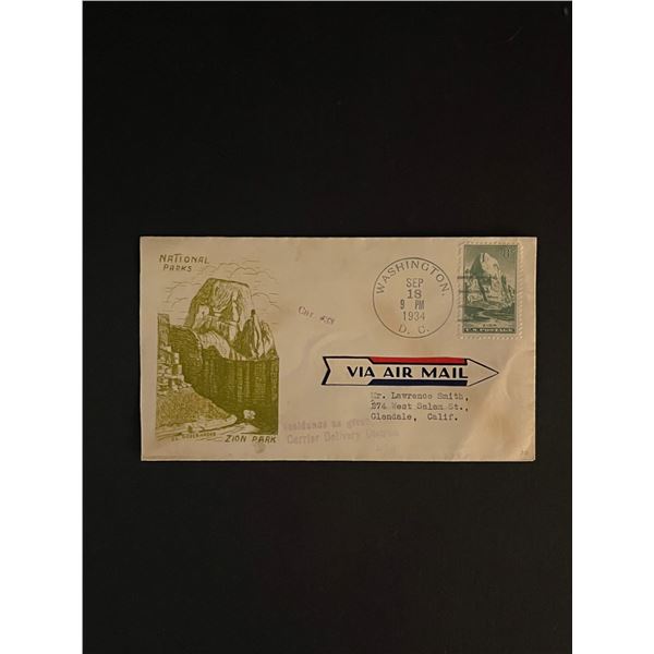 1934 Zion National Park Stamped Envelope