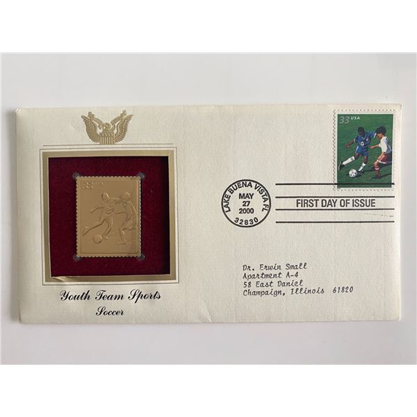 Youth Team Sports: Soccer Gold Stamp Replica First Day Cover