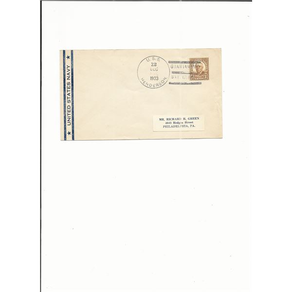 United States Navy - U.S.S. Henderson - Ship Cover - Guantanamo Bay - 1933