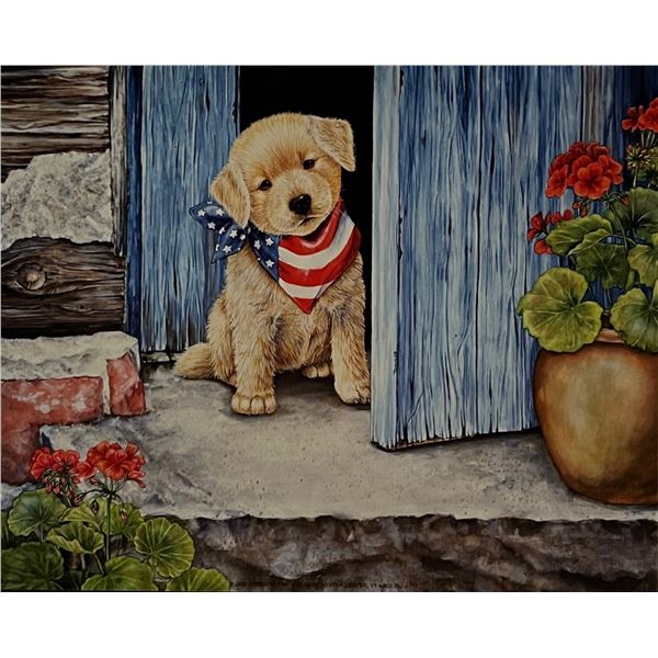 Vintage USA Retriever Puppy Garden Art Print