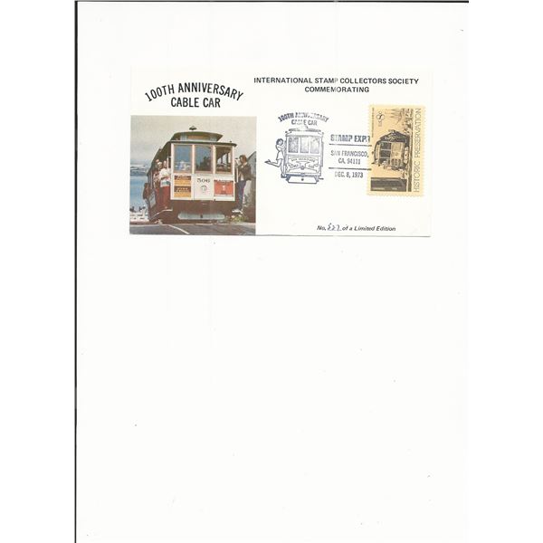 100th Anniversary Cable Car - First Day Cover - San Francisco 1973