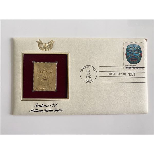 Indian Art Heiltsuk Bella, Bella Gold Stamp Replica First Day Cover