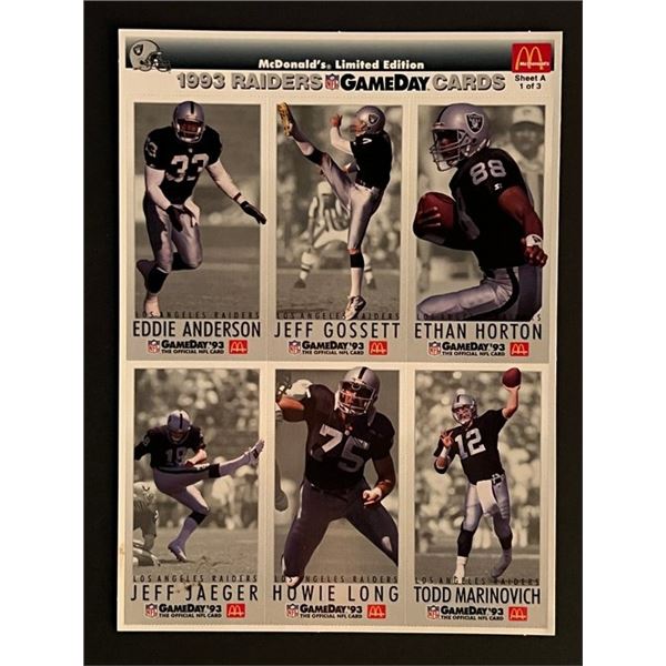 1993 Raiders Football Uncut Card Sheet
