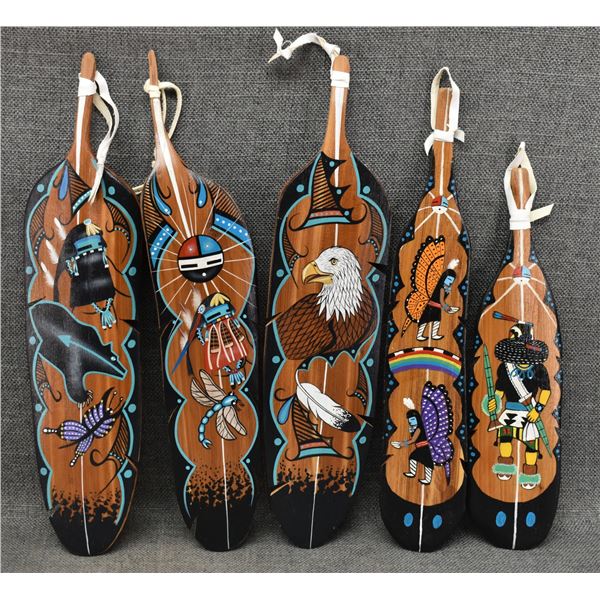 FIVE ZUNI WOOD PAINTED FEATHERS (ELDRED SANCHES AND S LONJOSE)