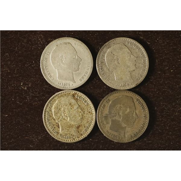 4-DENMARK SILVER 25 ORE .1868 OZ. ASW TOTAL: