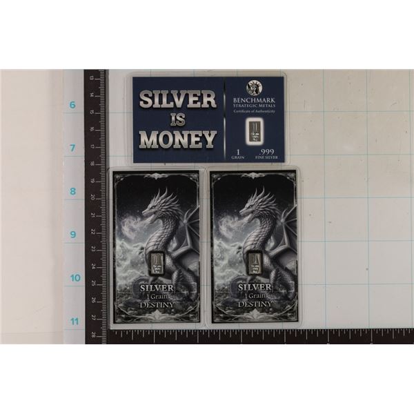 3-1 GRAIN .999 SILVER INGOT IN LAMINATED CARDS:
