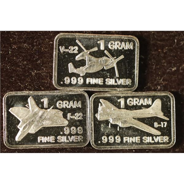 3-1 GRAM FINE SILVER PROOF AIRCRAFT THEMED INGOTS