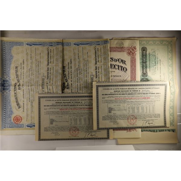 6 FORIEGN VINTAGE STOCK CERTIFICATES WITH COUPONS