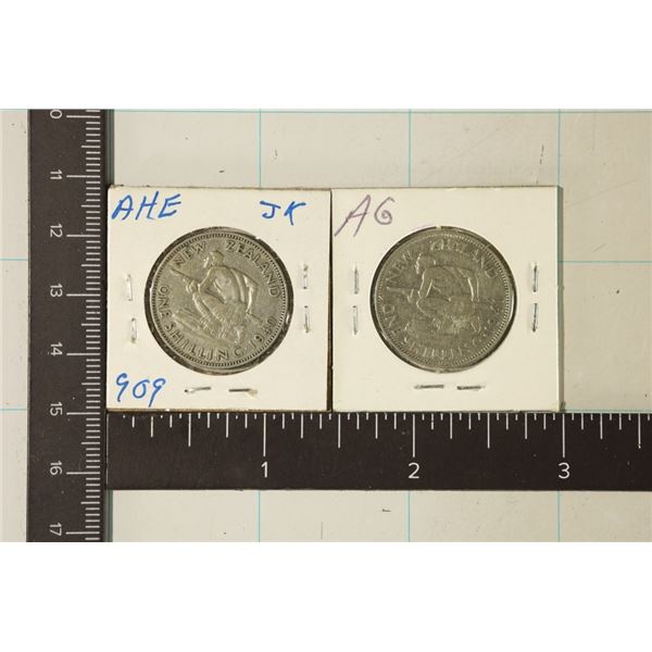 1940 & 1941 NEW ZEALAND SILVER 1 SHILLINGS .1816