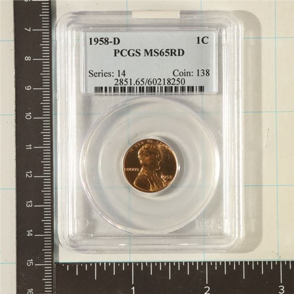 1958-D LINCOLN WHEAT CENT PCGS MS65 RED