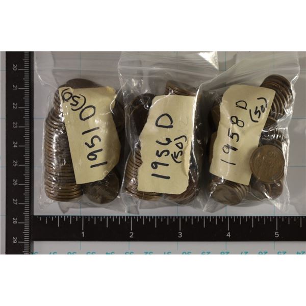 150 LINCOLN WHEAT CENTS: 50 EACH OF 1951-D, 1956-D