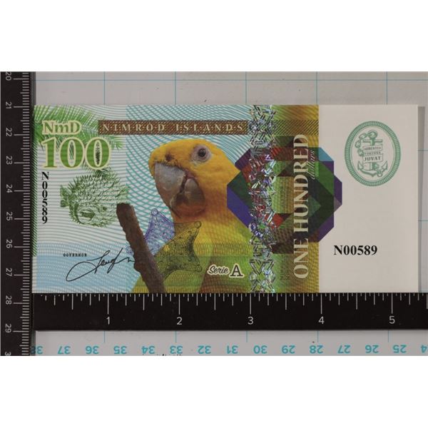 NIMROD ISLANDS $100 CRISP UNC, COLORIZED BILL