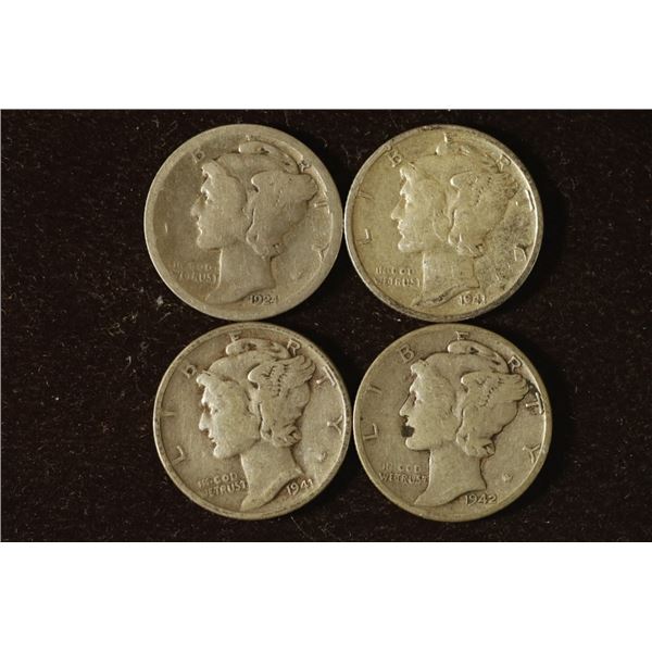 1924-S, 2-1941 & 1942 SILVER MERCURY DIMES