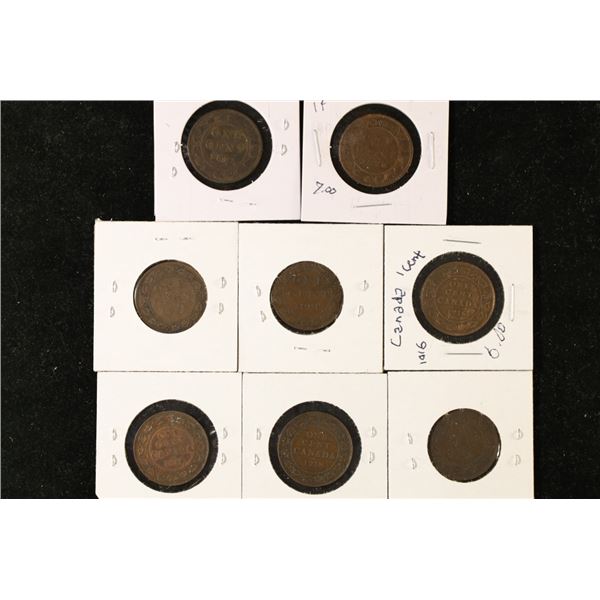 8 CANADA LARGE 1 CENT COINS: 1859, 1876, 1895,
