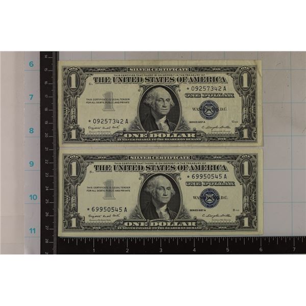2-1957-A US $1 SILVER CERTS, STAR NOTES 1 IS CU