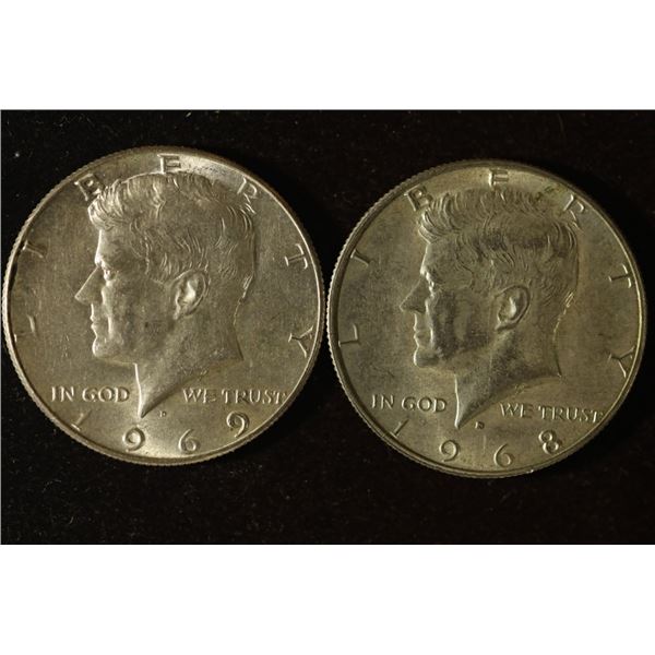 1968-D & 1969-D JFK 40% SILVER HALF DOLLARS