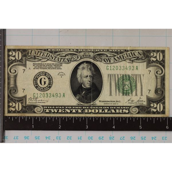 1928-B US $20 FRN, GREEN SEAL REDEEMABLE IN GOLD