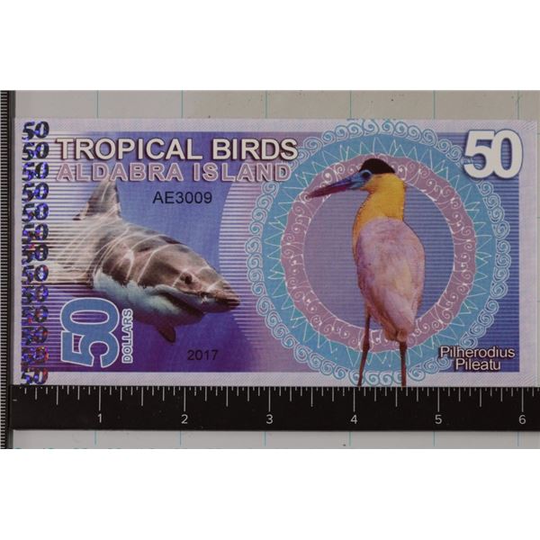 2017 ALDABRA ISLAND $50 CRISP UNC POLYMER BILL